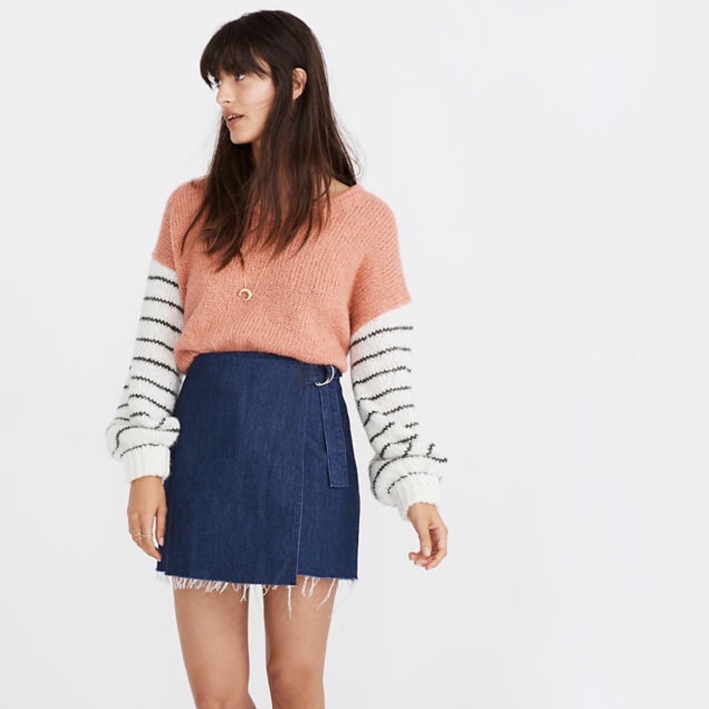 NEW Madewell Denim Raw-Hem Mini Wrap Skirt - Picture 1 of 6